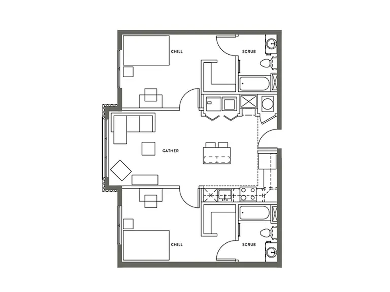 2 bedroom, 2 bathroom classic apartments